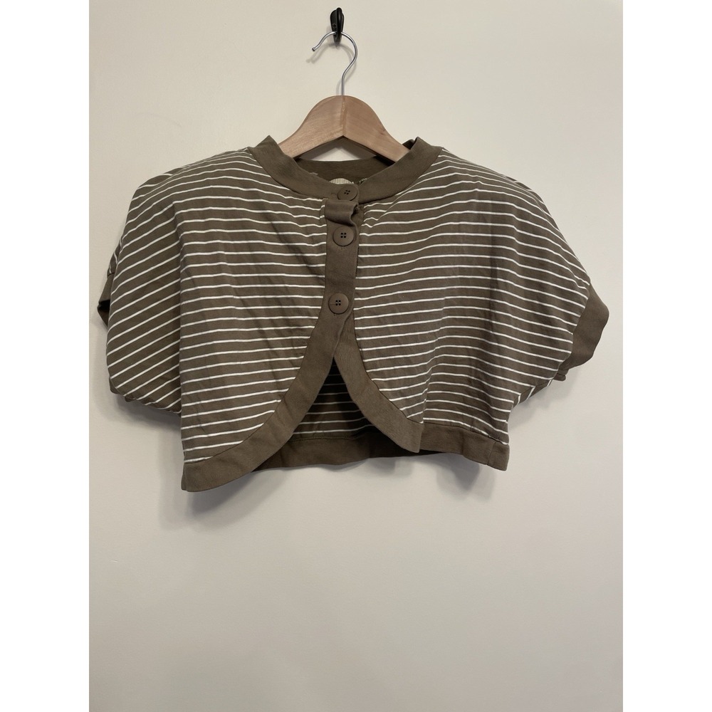 Vintage Mexx Cropped Short Sleeve Cardigan Women Medium Stripe Olive Green White
